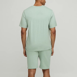Conjunto Casual de Dos Piezas para Hombre, Camiseta Verde Menta y Pantalones Cortos, Cuello Redondo, Estampado de Letras, 100% Algodón, Tejido Transpirable, en Oferta - Product Image 5