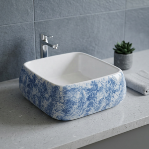 Vasque de salle de bain en céramique bicolore, design moderne en bois Vistaar, pour la décoration intérieure - Product Image 3