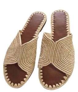 Moroccan Raffia Sandals Women Size 40, Handmade Leather Mules, Boho Summer Shoes, Wedding Raffia <b>Slippers</b> - Product Image 2