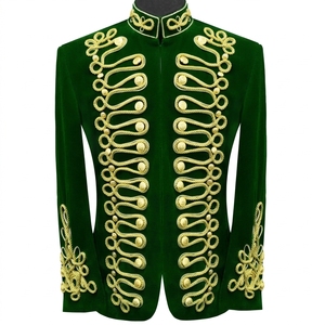 Green Hussar Jacket With Gold Embroidery Stand Collar <b>Double</b> <b>Breasted</b> Formal Winter <b>Coat</b> Short Length - Product Image 1