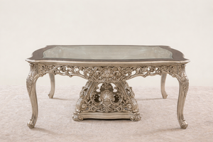 Elegant Silver-Ornate <b>Solid</b> <b>Wood</b> Dining Room Furniture Set Modern Dining <b>Table</b> and Chair Set Foldable 6-Seater Luxury Design - Product Image 3