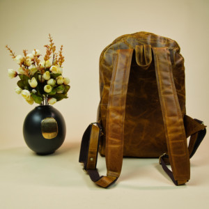 Nouveau Style Vintage Look marron Crunch cuir sac à dos voyage sac à dos bureau en cuir grande capacité sac de voyage pour hommes et femmes - Product Image 3