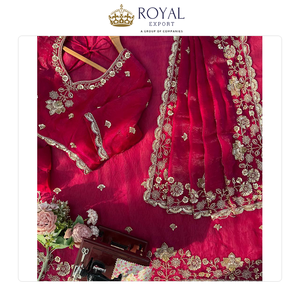 Sari de Seda Fendy con Bordado de Hilo y Lentejuelas, Ropa India de Diseñador para Bodas de la Mejor Calidad, Venta Global - Product Image 2