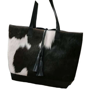 Bolso Bandolera Vintage de Cuero Genuino con Pelo Natural de Vaca, con Cadenas y Dos Correas, Cierre con Cremallera, para Mujer, Viajes de Negocios, OEM - Product Image 1