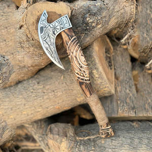Handmade Industrial Grade Nordic Design Viking <b>Axe</b> Carbon Steel Blade Carved <b>Wooden</b> for Outdoor Camping Hunting Survival Use - Product Image 2