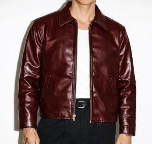 Chaqueta de Cuero PU Genuino para Hombre, Cálida, Personalizada, con Cierre, Cuello Alto, Logotipo Frontal, Forro Interior, para Invierno, Color Borgoña - Product Image 5