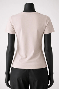 Camiseta de Cuello Redondo Beige para Mujer, Manga Corta, Transpirable, con Logotipo Personalizado, de Algodón Jersey, Estilo Casual, Corte Regular, para Todas las Temporadas - Product Image 2