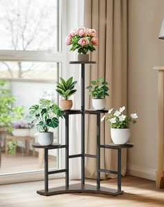Support de plantes en métal robuste à plusieurs niveaux, étagère à plantes en bois, support de pot de fleurs pour intérieur et extérieur, étagère de présentation de jardin - Product Image 4