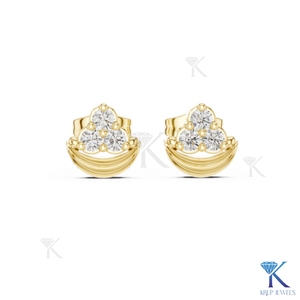 Lab Grown Diamond Crescent Moon <b>Stud</b> Earrings 3 Stone Cluster 18K Solid Gold Fine Women's Jewelry Wedding Party Anniversary Gift - Product Image 4