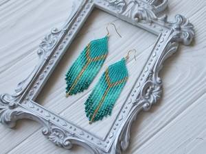 Handmade Beaded Fashion Earrings for Women Girls Handmade Turquoise Beaded Fringe Earrings Embroidery Ethnic Jewelry Gift - Product Image 2