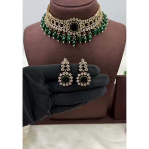Indian Ethnic Gold Plated Bridal Choker Necklace & Earring Set-Luxury Victorian Style - Product Image 4