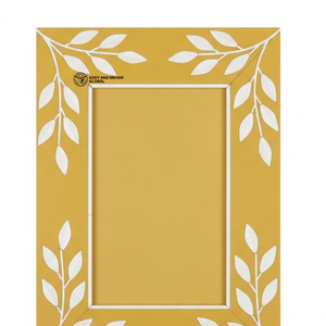 Cadre photo élégant fait main avec incrustation florale, cadre en bois de luxe avec incrustation d'os en jaune vif - Product Image 2