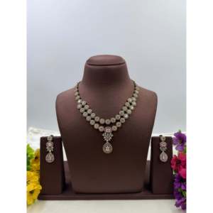 Indian Ethnic Victorian Premium Brass Gold Plated Zircon Bridal Necklace & Earring Set - Product Image 5