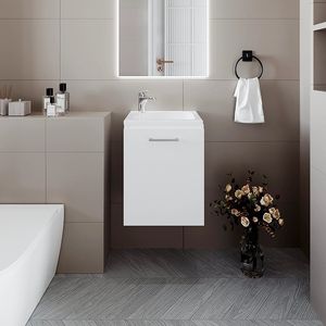 Integrated White <b>Bathroom</b> <b>Vanity</b> with Sink and Faucet - Product Image 1