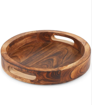 Plateau de service rond en bois, fait main, poli, design minimaliste, couleur unie, vaisselle et assiettes - Product Image 1