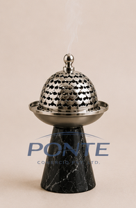Natural Black Marble Base <b>Bakhoor</b> Burner Metal <b>Oud</b> Incense Censer With Intricate Jaali Lid For Home Hotel Ramadan Decor - Product Image 3