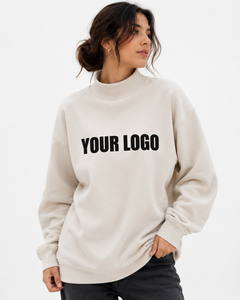เสื้อพูลโอเวอร์คอเต่าทรงโอเวอร์ไซส์สำหรับผู้หญิง ผลิตตามสั่ง ผ้าฟลีซขนนุ่ม ไหล่ตก สไตล์ลำลอง แฟชั่นฤดูหนาว - Product Image 1
