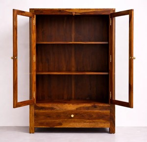 Indian Solid Wooden Storage Cabinet Classic Glass <b>Bookcase</b> Cupboard Multipurpose Organizer for Home Office | Pindel Handicraft - Product Image 1