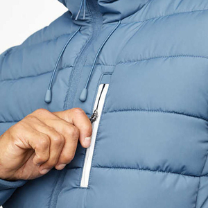 2025 New Arrival Wholesale Customized Light Blue Puffer <b>Jacket</b> High Quality Fabric Stand <b>Winter</b> OEM Service Patchwork Front - Product Image 3