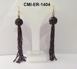 Pendientes largos de borlas con cuentas de vino negro hechos a mano estilo bohemio mexicano tachuelas clásicas negro Burdeos largo - Product Image 4