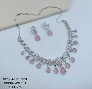 Conjunto de collar de lujo chapado en plata con diamantes americanos, elegante piedra de circonita cúbica rosa en forma de lágrima, joyería nupcial para mujer de alta calidad. - Product Image 1
