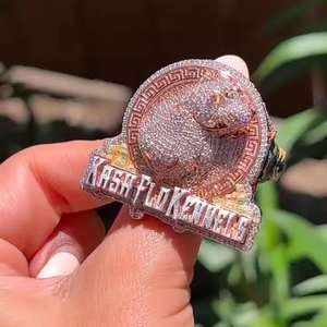 Anillos de Diamantes Moissanite Cultivados en Laboratorio, Chapados en Rodio, Estilo Hip Hop, Suministro de Fábrica al Por Mayor - Product Image 3