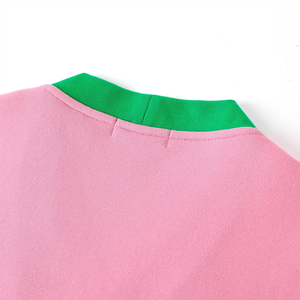 Pull d'hiver en acrylique tricoté contrastant rose et vert, unisexe, à manches longues, col rond, maille ouverte, anti-plis, doublure en laine, boutonnage frontal - Product Image 5