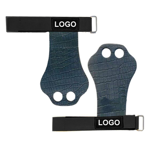 Protège-paume en cuir avec design à 2 trous, support de poignet antidérapant pour la musculation, entraînement de force, unisexe, bleu, sangle à boucle et crochets - Product Image 6
