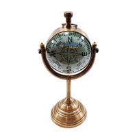 Horloge de bureau nautique vintage en laiton, objet de collection antique, fabrication artisanale, sonnerie horaire, design rustique, finition brune antique, mouvement à quartz