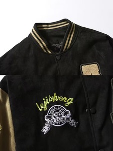 Customized Premium Quality 100% Cotton Men's Black Varsity <b>Jacket</b> With Embroidered Patches And Contrast Sleeves Regular Fit OEM - Product Image 2
