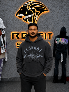Men's <b>Black</b> Hooded <b>Sweatshirt</b> Oversized Knitted Regular Sleeve Front Logo Casual Autumn Wear - Product Image 1