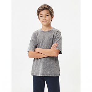 T-shirt unisexe pour enfants, dernier design, style décontracté, vintage, effet délavé, épaules tombantes, manches courtes, 100% coton jersey, logo personnalisé - Product Image 2