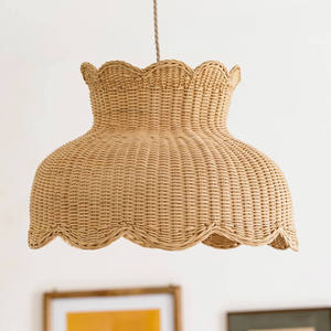 Abat-jour en rotin doublement festonné, couvercle de lampe suspendue en paille tressée, lustre de plafond à dessus évasé - Product Image 4