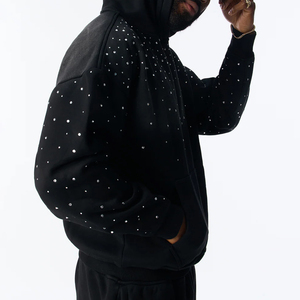 Rhinestone Zip Up Tracksuit Set with Decorative Sparkle Accents and Glitter Dot Print Hooded <b>Zipper</b> <b>Jacket</b> - Product Image 4