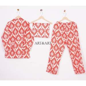 ชุดนอนผ้าฝ้ายลายพิมพ์ลายดอกไม้สไตล์อินเดีย ชุดนอนลายเพสลีย์ ชุดนอนพิมพ์ลายดอกไม้ด้วยมือ ชุดนอนสำหรับผู้หญิง ขายส่ง - Product Image 4