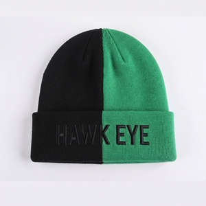 Bonnet en tricot à revers brodé Hawk Eye Color Block, style streetwear unisexe, bonnet d'hiver - Product Image 1