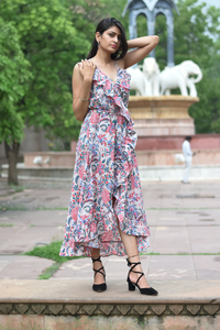 Robe imprimée à la main, tuniques indiennes, longue robe en coton indien, col en V, sans manches, robe imprimée en coton indien pour femmes - Product Image 5