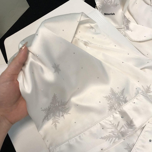 Elegant Women Satin Robe Full Length Long Sleeve Winter/Spring <b>Snowflake</b> Print Rhinestone <b>Decorated</b> Turn-down Collar Breathable - Product Image 2