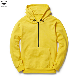 Ensemble de vêtements de sport pour hommes en 2 pièces, couleur jaune, sweat à capuche à demi-zip avec short noir, produit de qualité supérieure, best-seller - Product Image 3