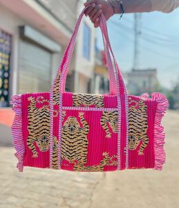 Shri Lakhdater Handicraft New Fashion Quilted Cotton Duffle Bags for Floral <b>Bow</b> Ruffle Custom for <b>Bows</b> Print Zipper Bag - Product Image 2