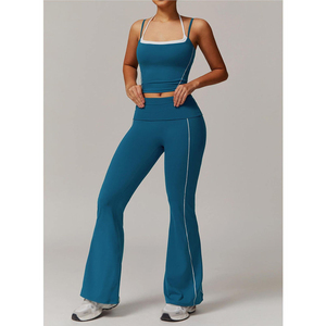 Vêtements de sport personnalisés, nouvelle collection de vêtements de yoga en spandex à taille haute, vêtements de sport sans couture pour femmes, ensemble de yoga extensible dans quatre directions, fermeture à cordon - Product Image 1