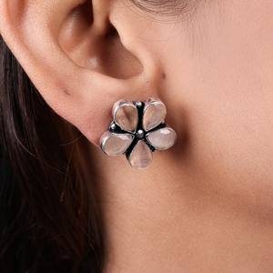Pendientes de botón bohemios con flor de gema de melocotón, engaste de latón chapado en plata antigua, joyería de moda para mujer, para compromiso - Product Image 5