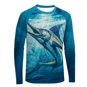 Chemise de pêche pour homme à manches longues, imprimé poissons bleu-vert, anti-UV, polyester/coton, respirante, écologique, UPF 50+ - Product Image 6