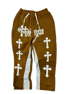 Men's Gothic Flare Pants With Cross Print <b>Elastic</b> Waist Drawstring Breathable Polyester Sweatpants Autumn Style - Product Image 3