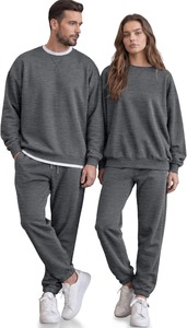 Modern Unisex Tracksuit 2 Piece Set <b>Crewneck</b> Sweatshirt Jogger Pants Premium Casual Everyday Wear - Product Image 2