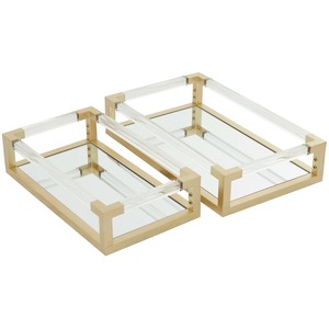 Bandeja de Almacenamiento Rectangular de Acrílico con Marco Dorado, Diseño Moderno y Lujoso para Uso en Mesa, Apilable, Acabado Pulido - Product Image 5
