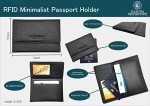 High Quality Castello Genuine Leather Black Minimalist <b>RFID</b> Protected Passport Case Holder Travel <b>Wallet</b> - Product Image 6