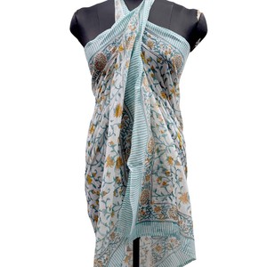 New Hand Block Print Cotton Sarong <b>Wrap</b> for Women, Lightweight Bikini Cover-Up, Summer <b>Beach</b> & Resort Wear - Product Image 3