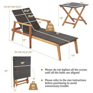 2-Piece Patio Sun Lounger Table Set with 4-Level Adjustable <b>Backrest</b> - Product Image 6