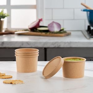 Contenedores de Papel Desechables para Alimentos con Tapas Ventiladas para Sopa Caliente o Helado para Llevar, Tazones y Vasos - Product Image 3